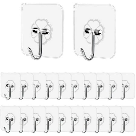 

Hot Sale 10-30 Pack Heavy Duty Adhesive Wall Hooks Removable Transparent Sticky Wall Hangers Waterproof Reusable Wall Hook for Bathroom and Kitchen