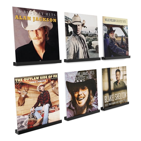6 Pcs Vinyl Record Storage, 12 inch Vinyl Record Stand Wall Mount Vinyl Record Holder, Wood Record Display for Living Room