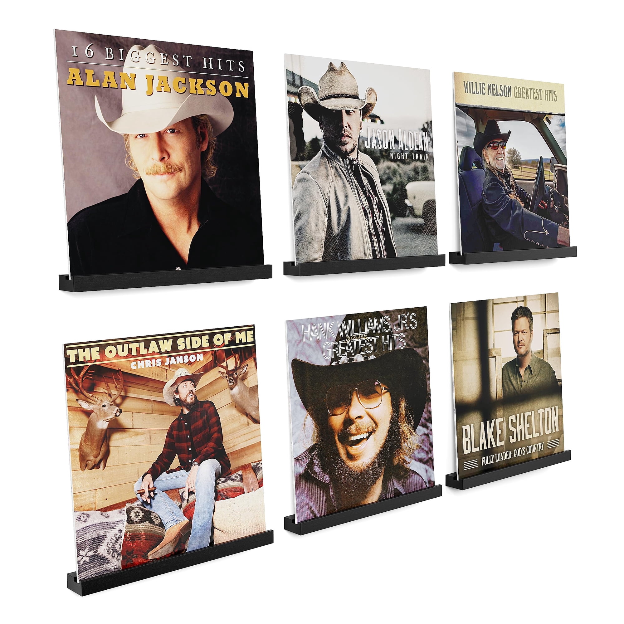 6 Pcs Vinyl Record Storage, 12 inch Vinyl Record Stand Wall Mount Vinyl Record Holder, Wood Record Display for Living Room