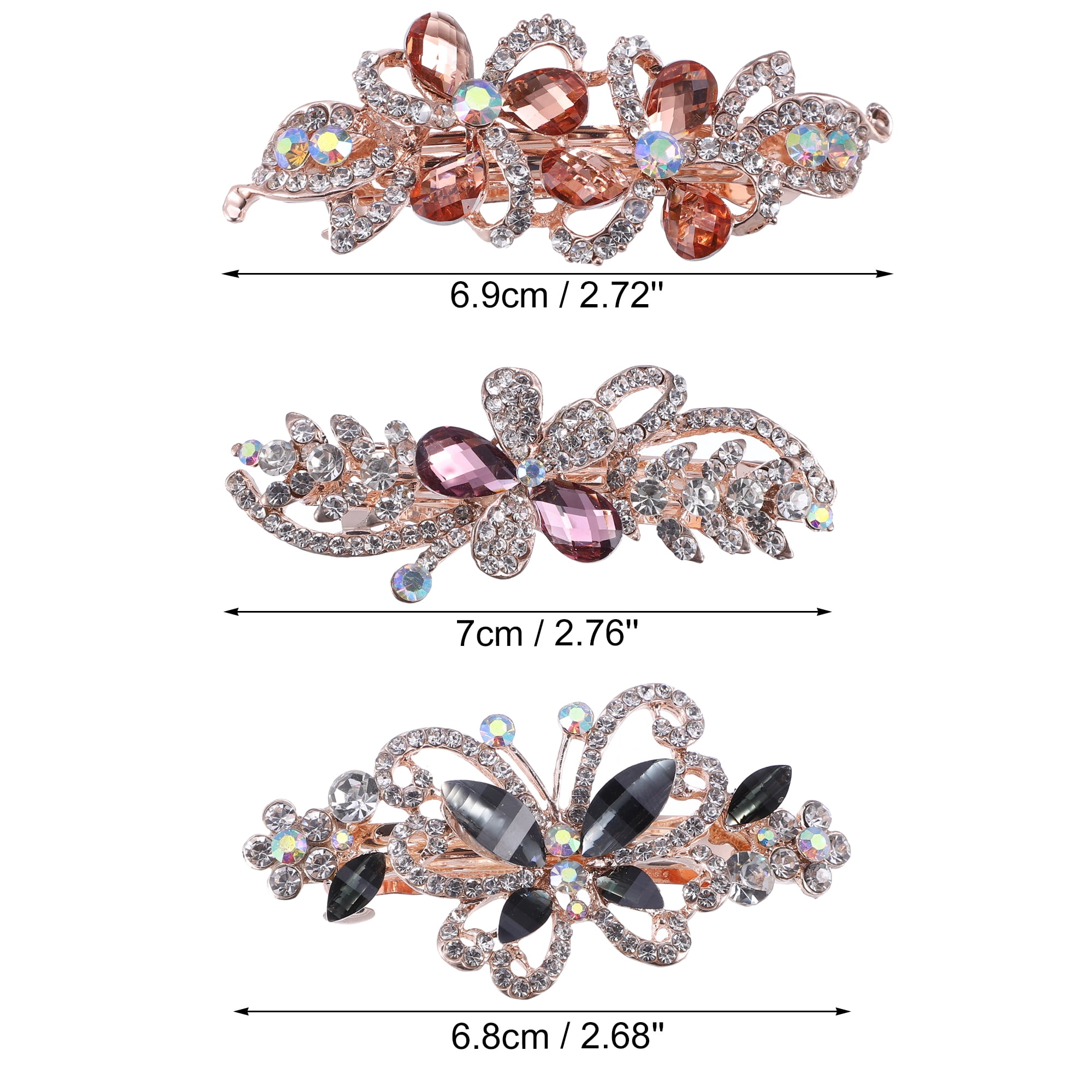 Unique Bargains 3Pcs Hair Barrettes Sparkly Rhinestones Hairpin