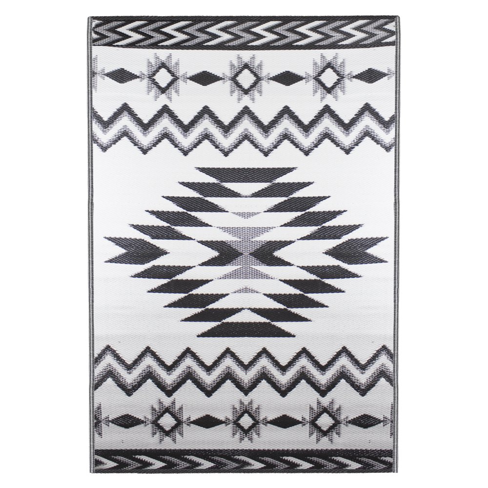 4' x 6' Black and White Aztec Print Rectangular Outdoor Area Rug