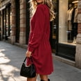 thumbnail image 6 of YTCAMLO Plus Size Fall Dresses for Women Casual Ruched Crew Neck Midi Dress Puff Long Sleeve A Line Dress High Waist Casual Dress, 6 of 9