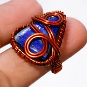 Lapis Lazuli Gemstone Wire Wrapped Handcrafted Copper Jewelry Ring 6.75" SA 652