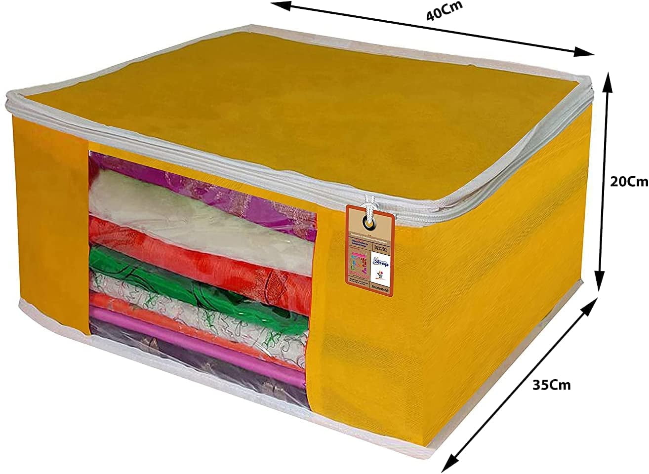 atorakushon Pack of 2 Nonwoven Fabric Foldable Garments Sare Blouse Clothes Storage Cover Bag Pouch With Transparent Window and Zip Lock (Yellow)
