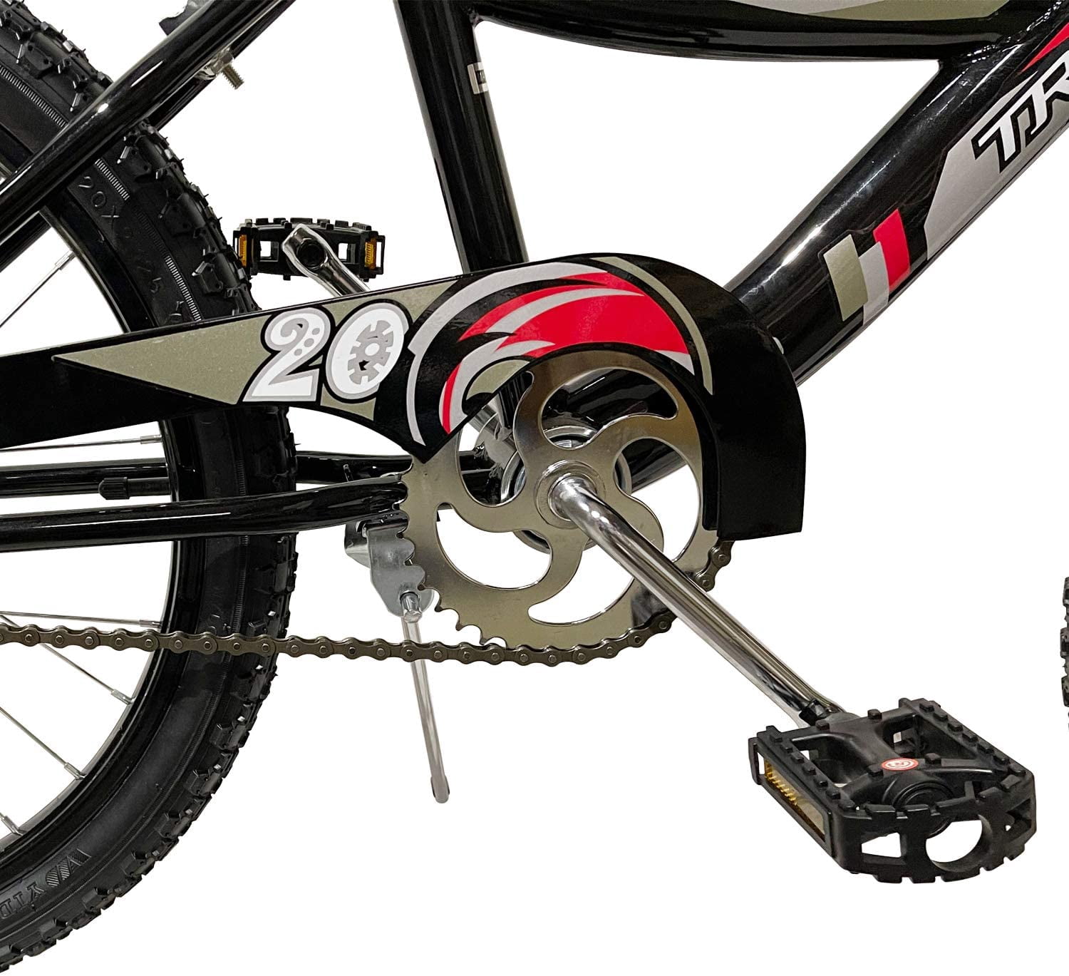 WonderWheels 20" BMX S-Type Frame Bicycle Coaster Brake One Piece Crank Chrome Rims Black Tire Kid's Bike - Black