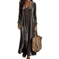 thumbnail image 2 of Women Fall Winter Velvet Scoop Crew Round Neck Maxi Dress Long Sleeve Loose Shift Solid Chic Elegant Casual Everyday Dress XL, 2 of 7