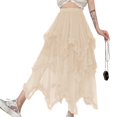 thumbnail image 2 of SWSMCLT Women's Long Skirt Mesh Tulle Skirt Ruffle Elastic Waist Tiered Tutu Skirt Halloween Summer Pleated Apricot X-Small-Large, 2 of 4