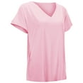 thumbnail image 6 of MIXUE Boho Tops For Women Summer Solid Color V Neck Short Sleeve Casual Soft Tshirts Outwear,Pink,XL, 6 of 9