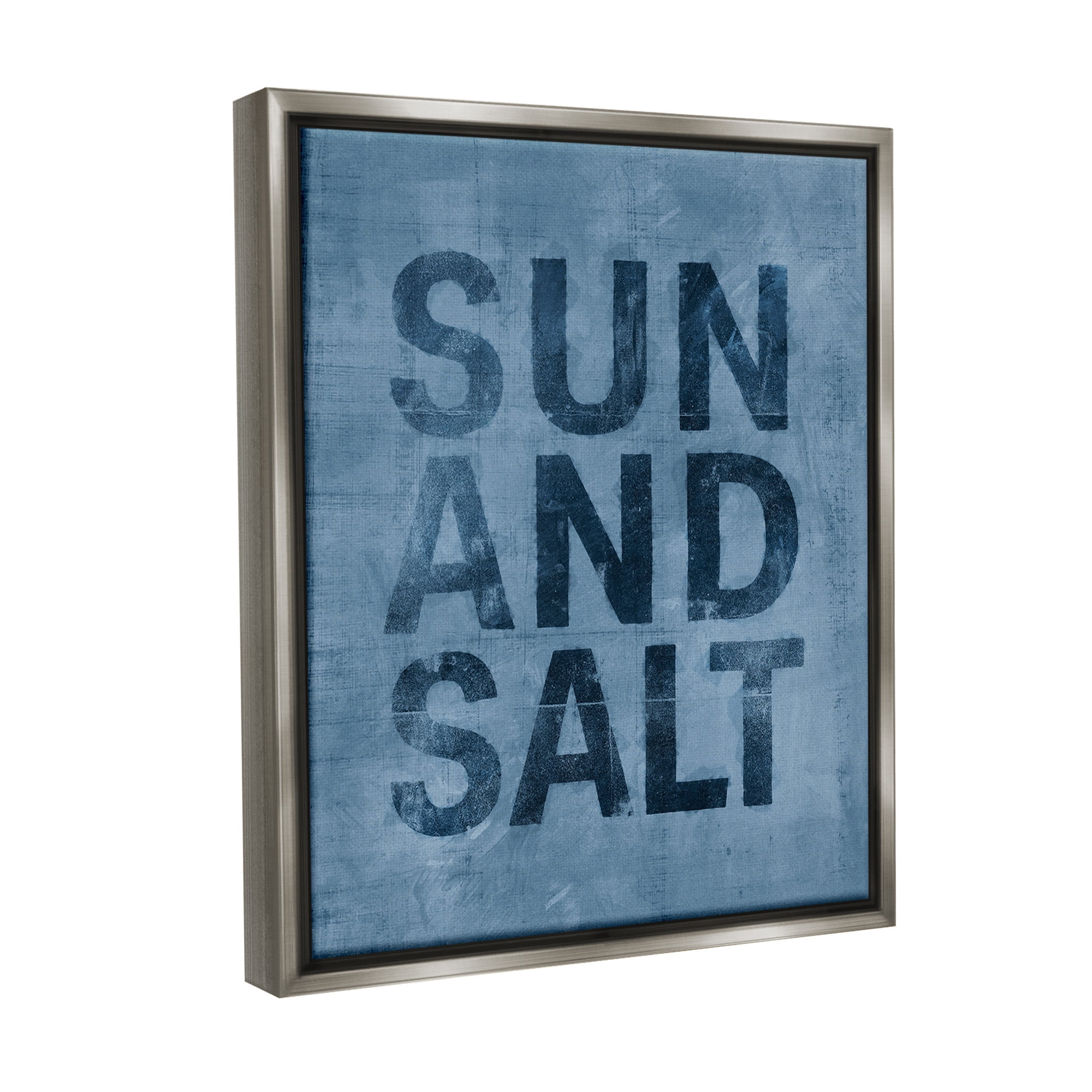 Stupell Industries Sun & Salt Phrase Nature Painting Gray Floater Framed Canvas Art Print Wall Art, 17 x 21