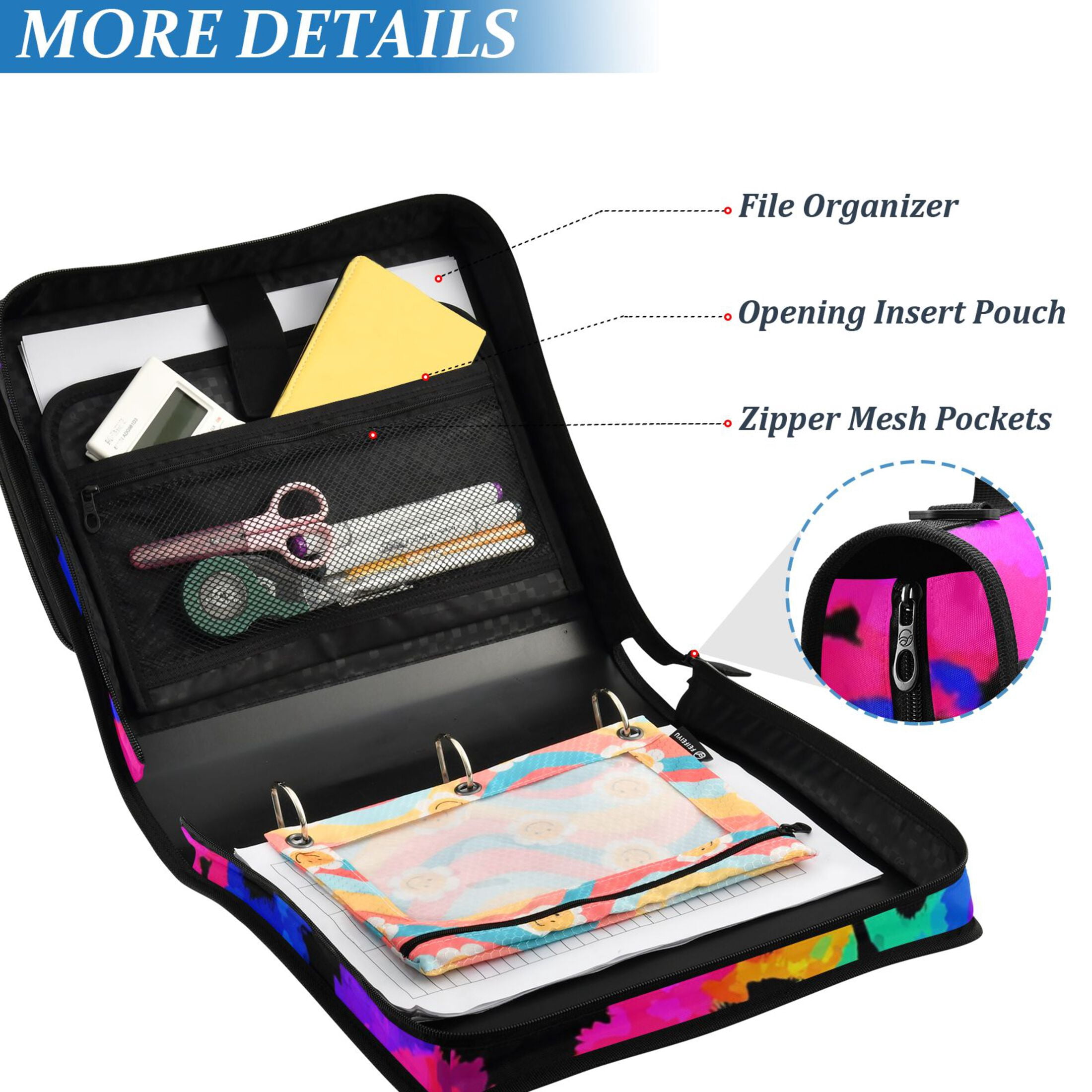 Zipper Binder Leopard 1.5 Inch Binder Folder Bag with Shoulder Strap and Handle
