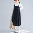 thumbnail image 1 of Cotton Linen Pina fore Dress Wide Straps Buttoned Chest Pockets Open Back A Line Casual Loose Overall Dress, 1 of 7