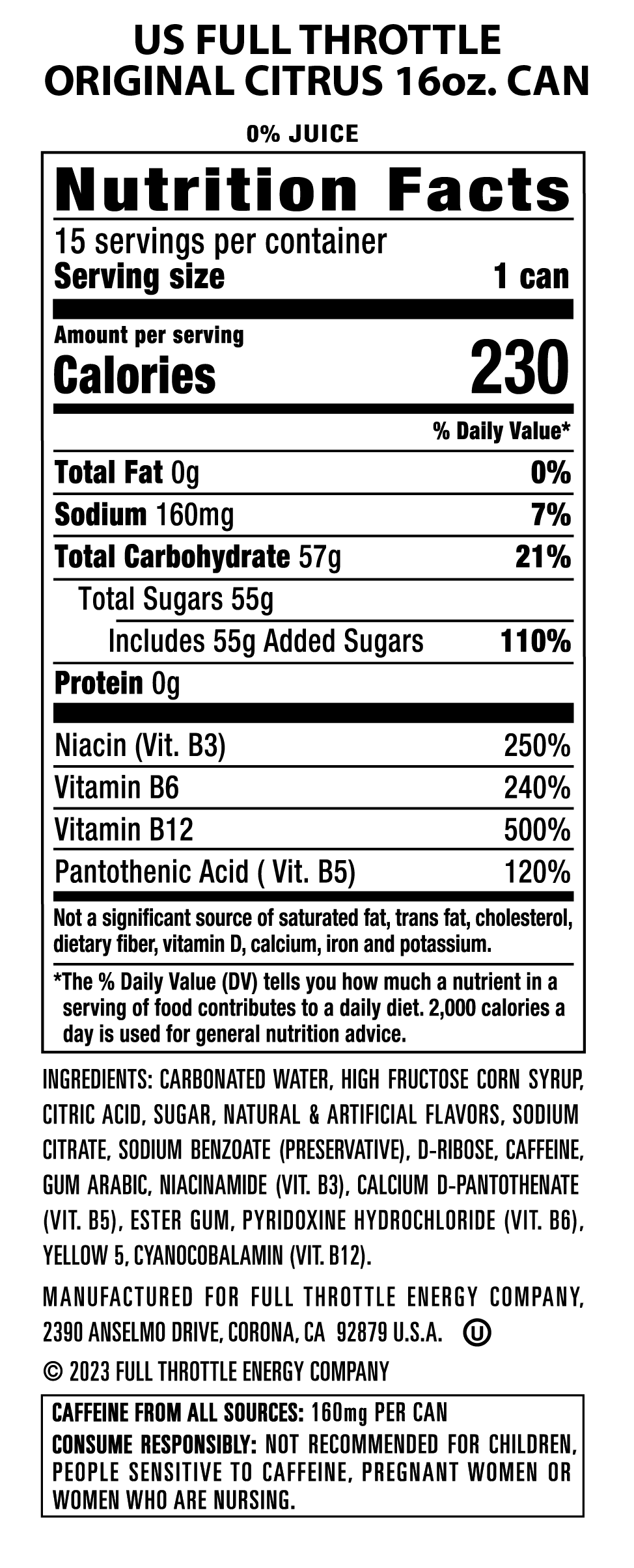 Full Throttle Citrus 15 Pack - 16 Fl Oz