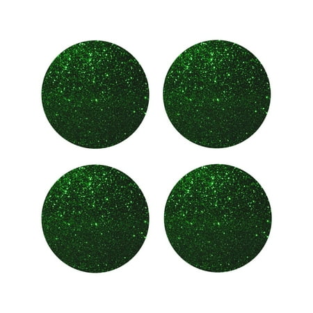 

Yiaed Green Sparkling Print Leather Coasters for Drinks - Cup Coasters Coffee Table Kitchen Table Bar Home & Office Gifts Handmade Drink Coasters-Round Shape