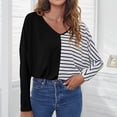 thumbnail image 4 of Defitshape Women's Long Sleeve Shirts V Neck Blouse T Shirt Print Loose Fit Striped Casual Tops Bat Sleeves Slouchy Graphic Black Large, 4 of 4