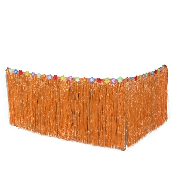 WHAMVOX Hawaiian Table Skirt Grass Decoration for Luau Parties in Orange Plastic 276x75CM