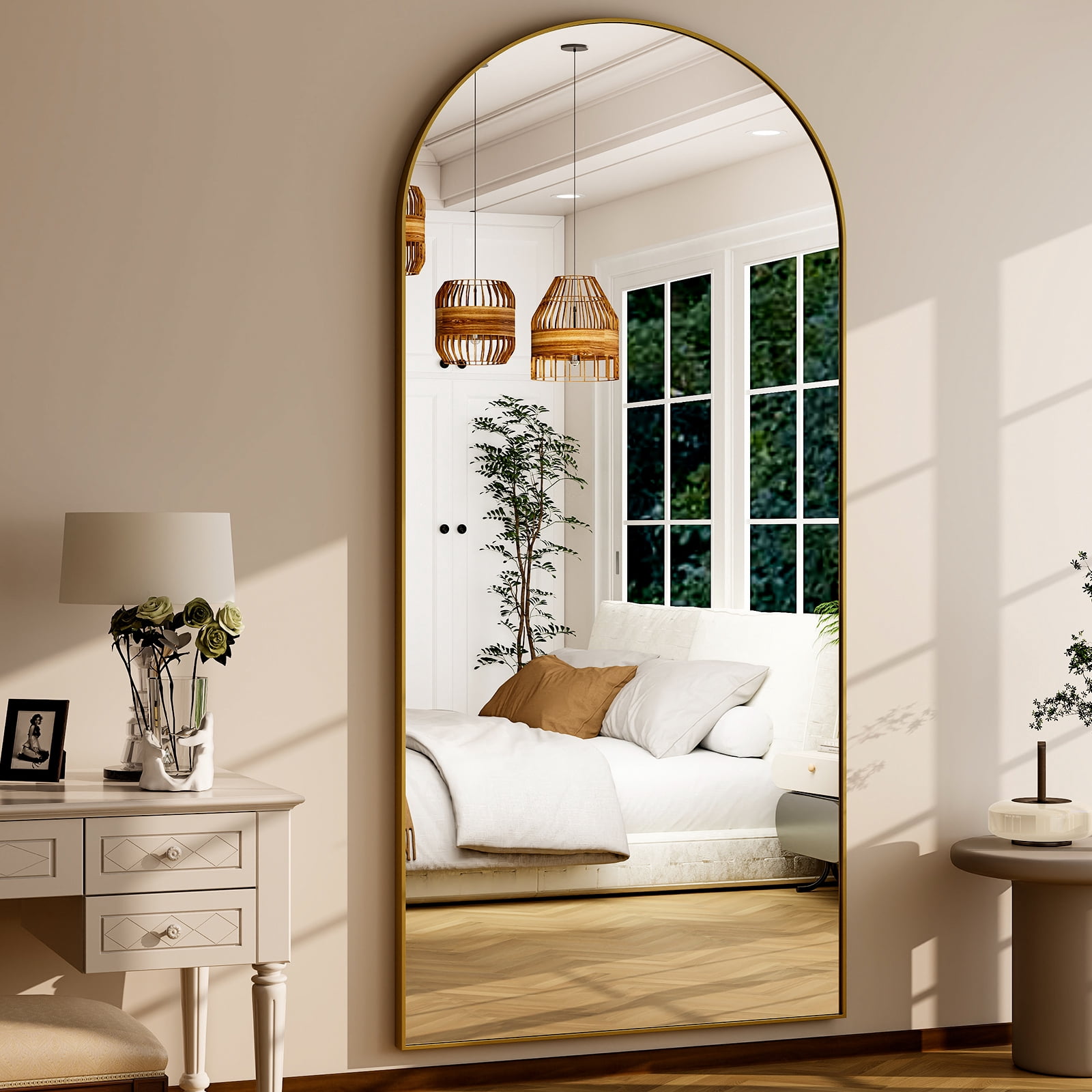 Cenovo 78"x 38" Arched Full Length Mirror Full Body Floor Mirrors, Gold