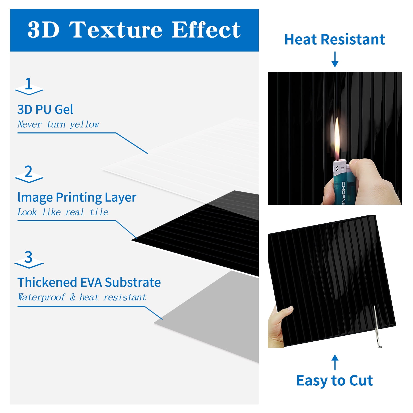 DEWOO 10-Sheet Upgraded Thick Peel and Stick Kitchen Backsplash Tiles,Waterproof Premium Self-Adhesive Wall Tile Stick on Backsplash for Kitchen,Bathroom and Fireplace(Black,12"×12")