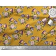 thumbnail image 2 of Soimoi Gold Cotton Duck Fabric Leaves,Floral & American Robin Bird Print Sewing Fabric BTY 42 Inch Wide, 2 of 3