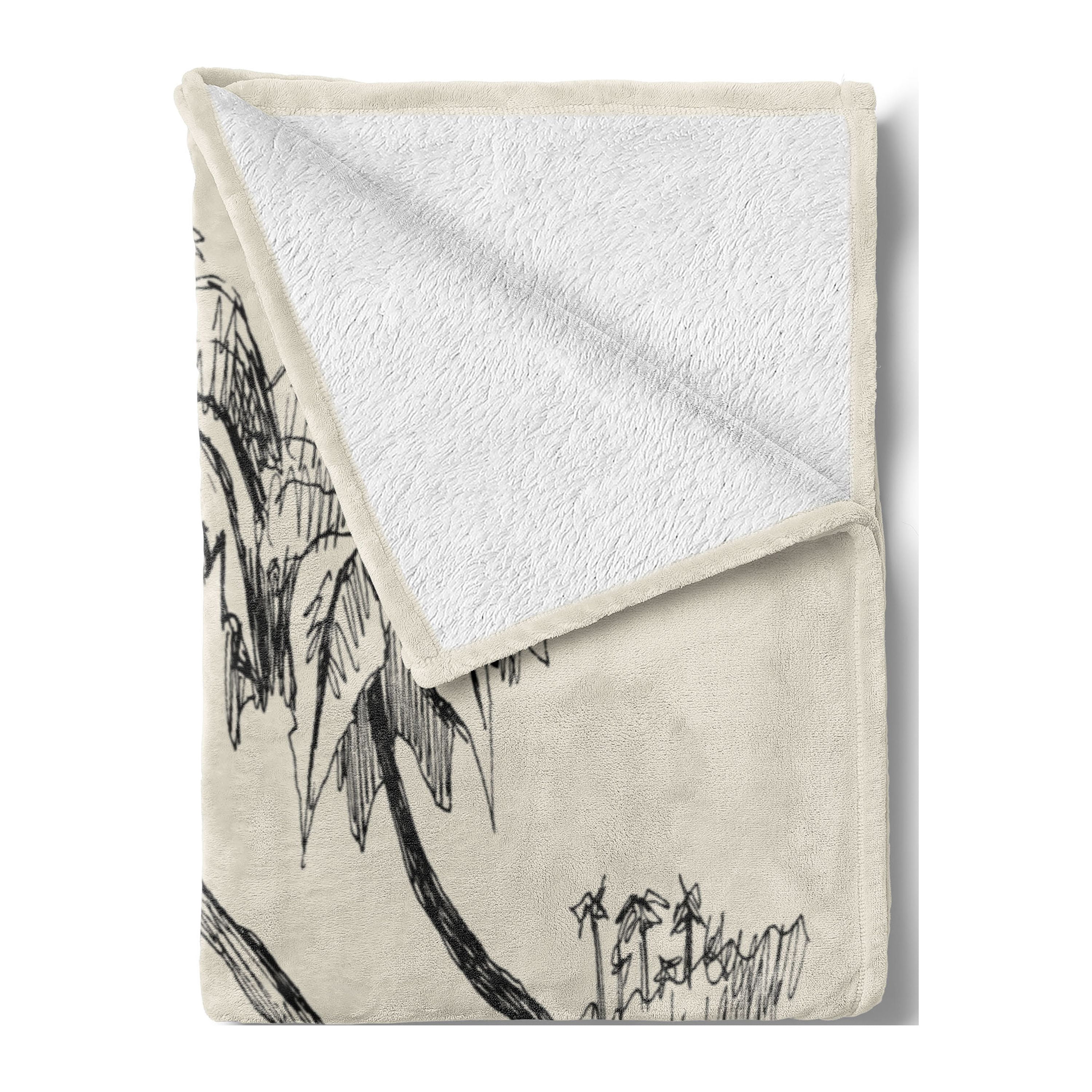 Palm Tree Soft Flannel Fleece Blanket, Sketch of Coconut Palm Tree