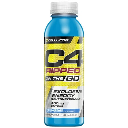 Cellucor C4 Ripped On The Go Pre Workout Energy Drink, Icy Blue Razz, 11.66 Fl Oz, 12