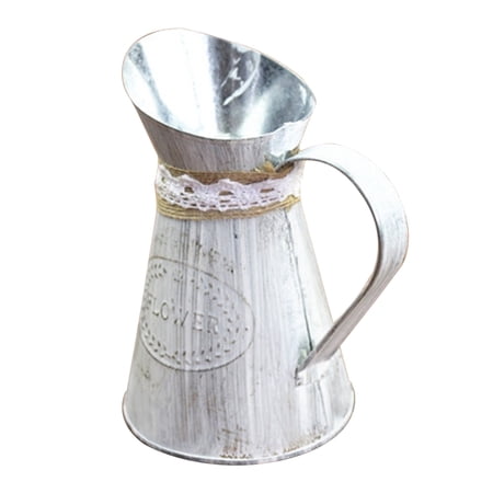 Shabby Chic Metal Pitcher Flower Vase White Vintage Succulent Planter Barrel for Office Decor Farmhouse Jug Plant Container