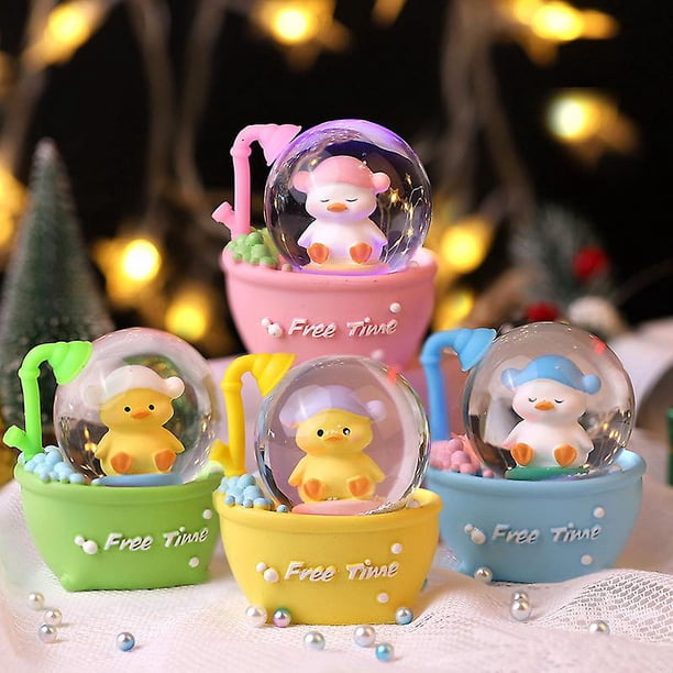Pato pequeño y bonito que brilla con lámpara, bola de cristal, decoración de escritorio, adornos, regalo de graduación para estudiantes