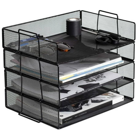 Pro Space Stackable File Trays Metal Mesh Desk Organizers For Home