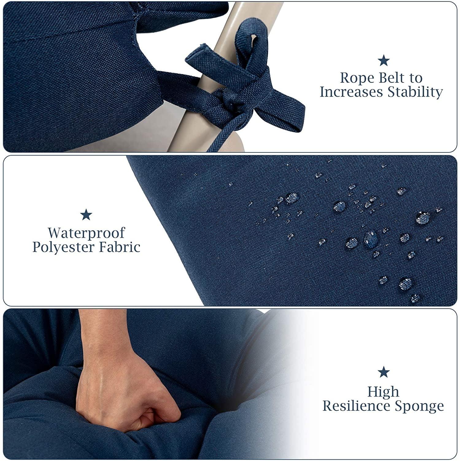 Miemie Outdoor Chair Cushions 45” x 22” x 4.5”, High Back Tufted Seat Cushion with Ties, Waterproof All-Weather Indoor Rocking Chair Replacement Pads, Patio Wicker Furniture Cushions, Navy