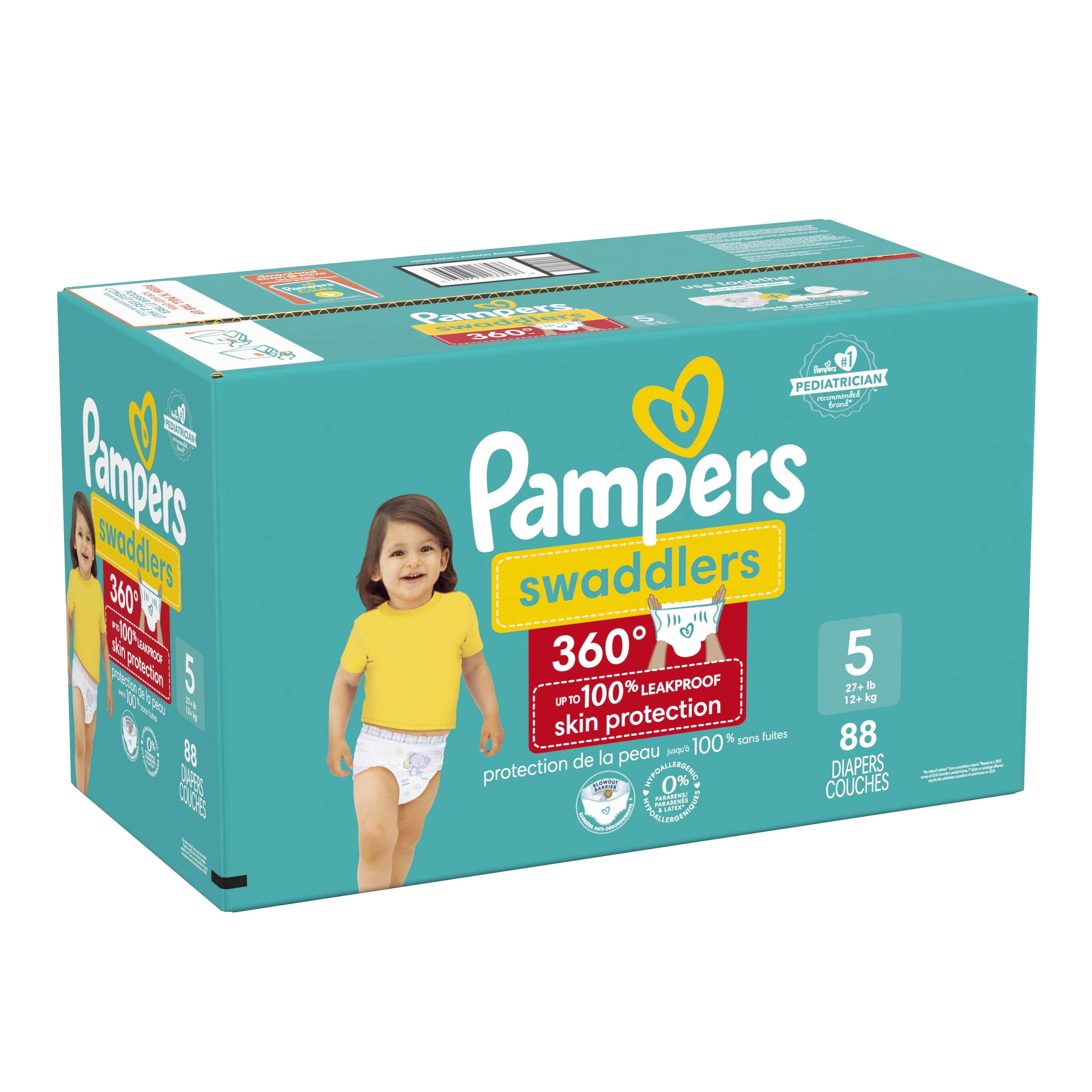 Pampers Swaddlers 360 Pull-On Diapers, Size 5, 88 Count for up to 100% Leakproof Skin Protection and Easy Changes