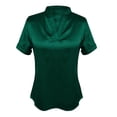 thumbnail image 5 of Endives Womens Satin T-shirt V Neck Short Sleeve T Shirt Elegant Blouse Womens Top Summer Outfits Green, 5 of 7