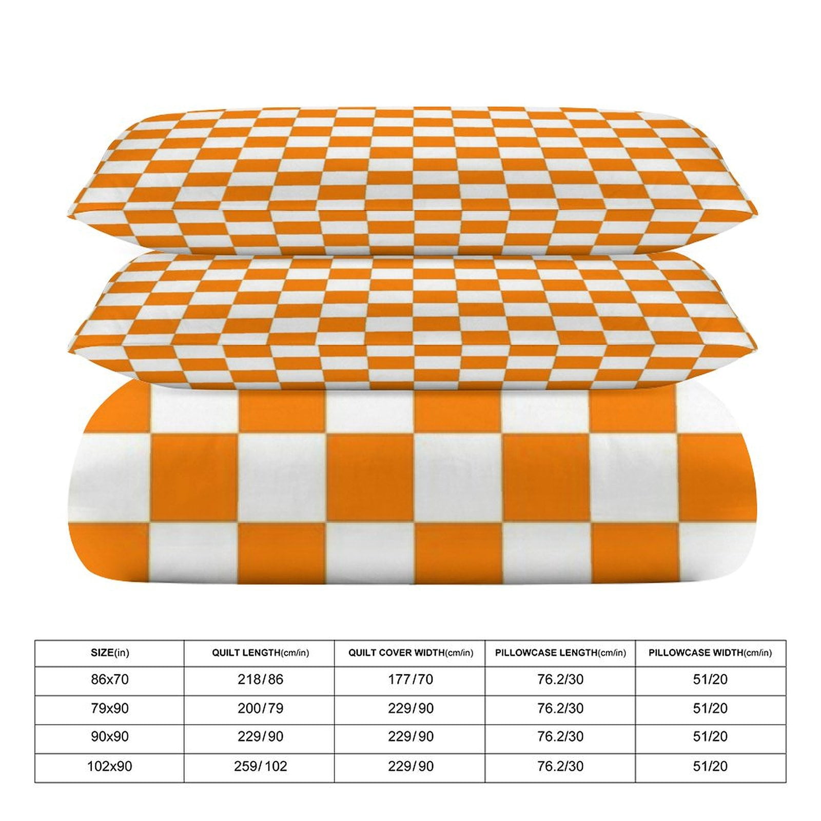 3 Pcs Soft Bedding Set, Includes 1 Duvet Cover with Zipper And 2 Pillow Shams,Orange And White Check Queen(90"×90")