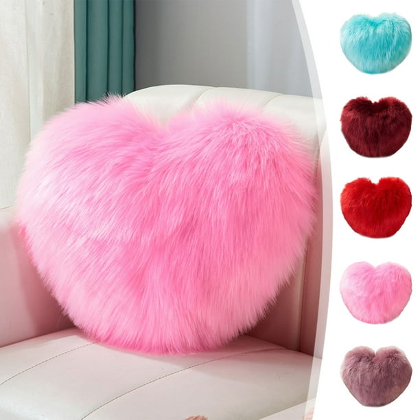 Almohada De Peluche Cojín de felpa de pelo largo con forma de corazón, de lana sintética, 40x30 cm, ideal Rkxzt