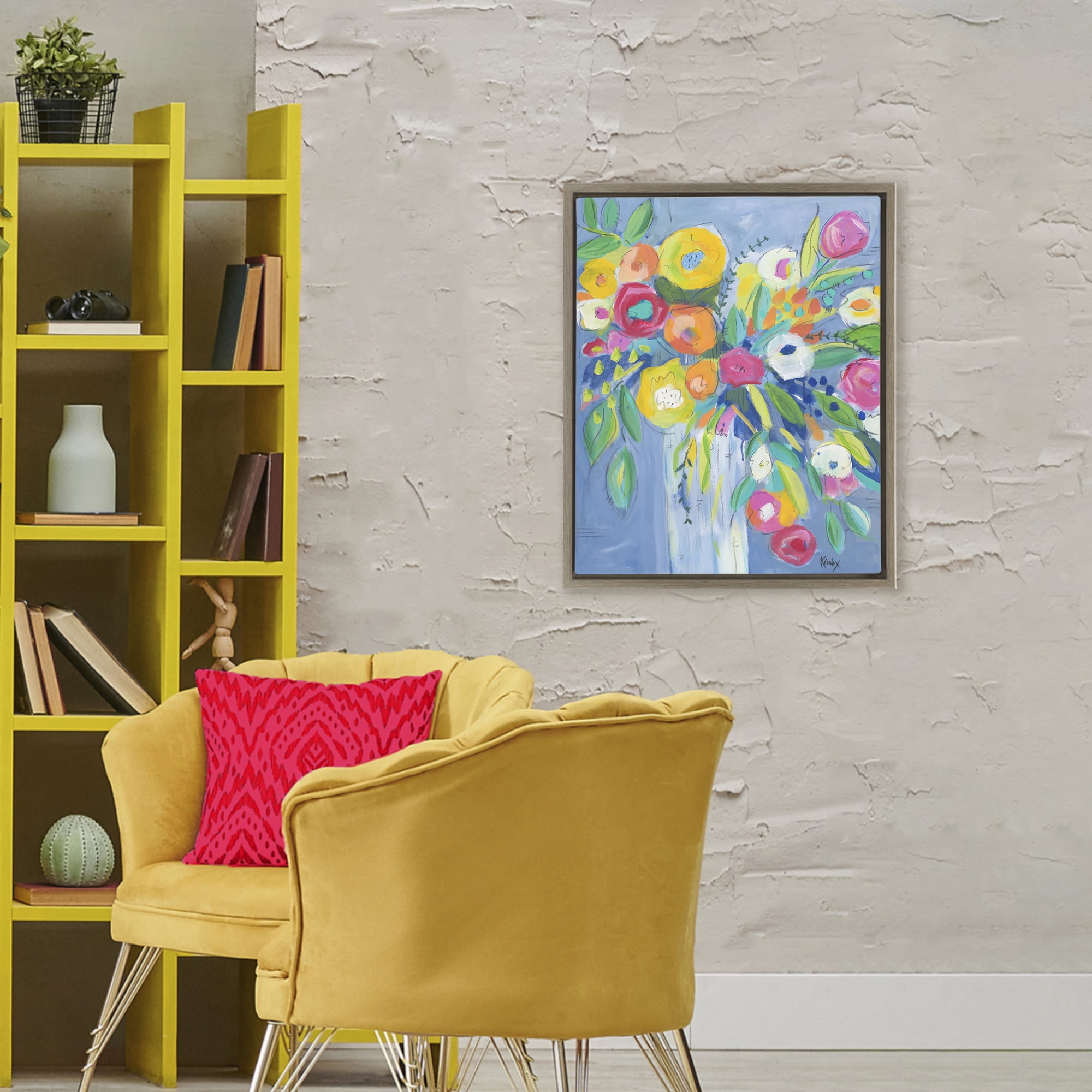 Stupell Industries Cheerful Blossom Energy Brown Framed Floater Canvas Wall Art, design by Krinlox