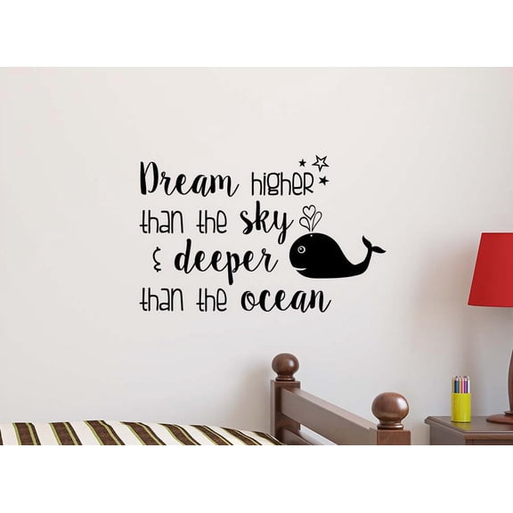 Dream Higher Than The Sky and Deeper Than The Ocean 22 x 14 Vinyl Wall Quote Nursery Baby Decal Sticker Decor Motivational Inspirational Sticker Decorative Lettering Love Hearts
