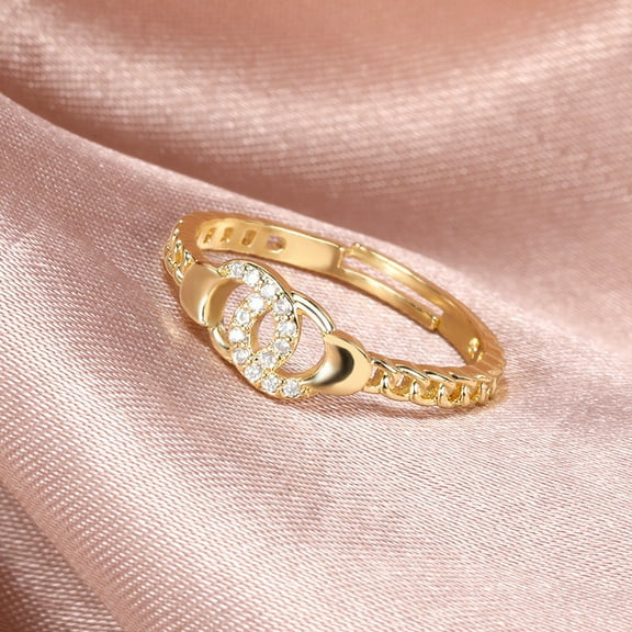 Womens Brass Ring Adjustable Double Circle Cutout Ring Micro-Setting Zircon Inlay Geometric Ring Gold Ring For Women Fashion Jewelry