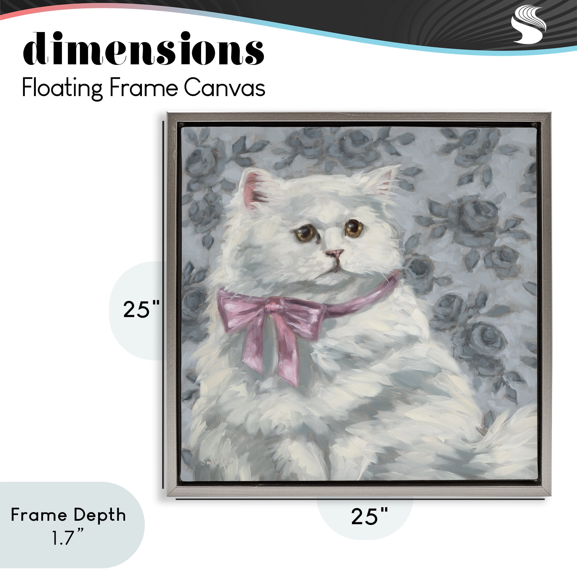 Stupell Industries Coquette Kitty Portrait Gray Framed Floater Canvas Wall Art, design by Sara G. Designs