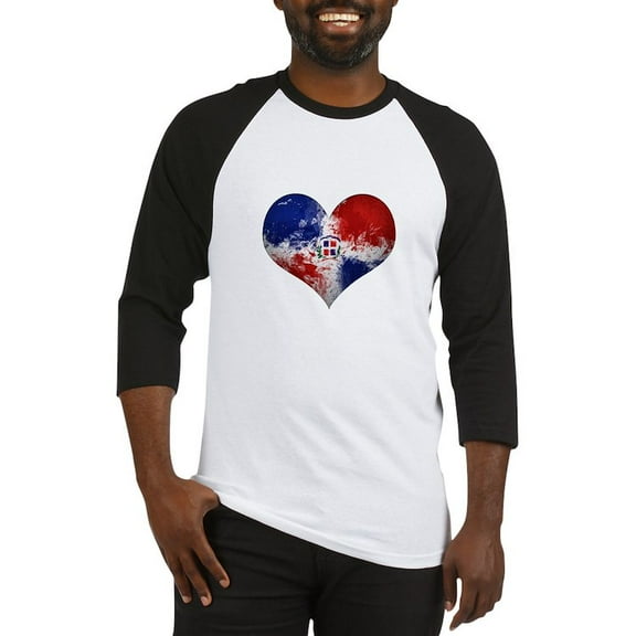 CafePress - Dominican Heart Baseball Jersey - Cotton Baseball Jersey, 3/4 Raglan Sleeve Shirt