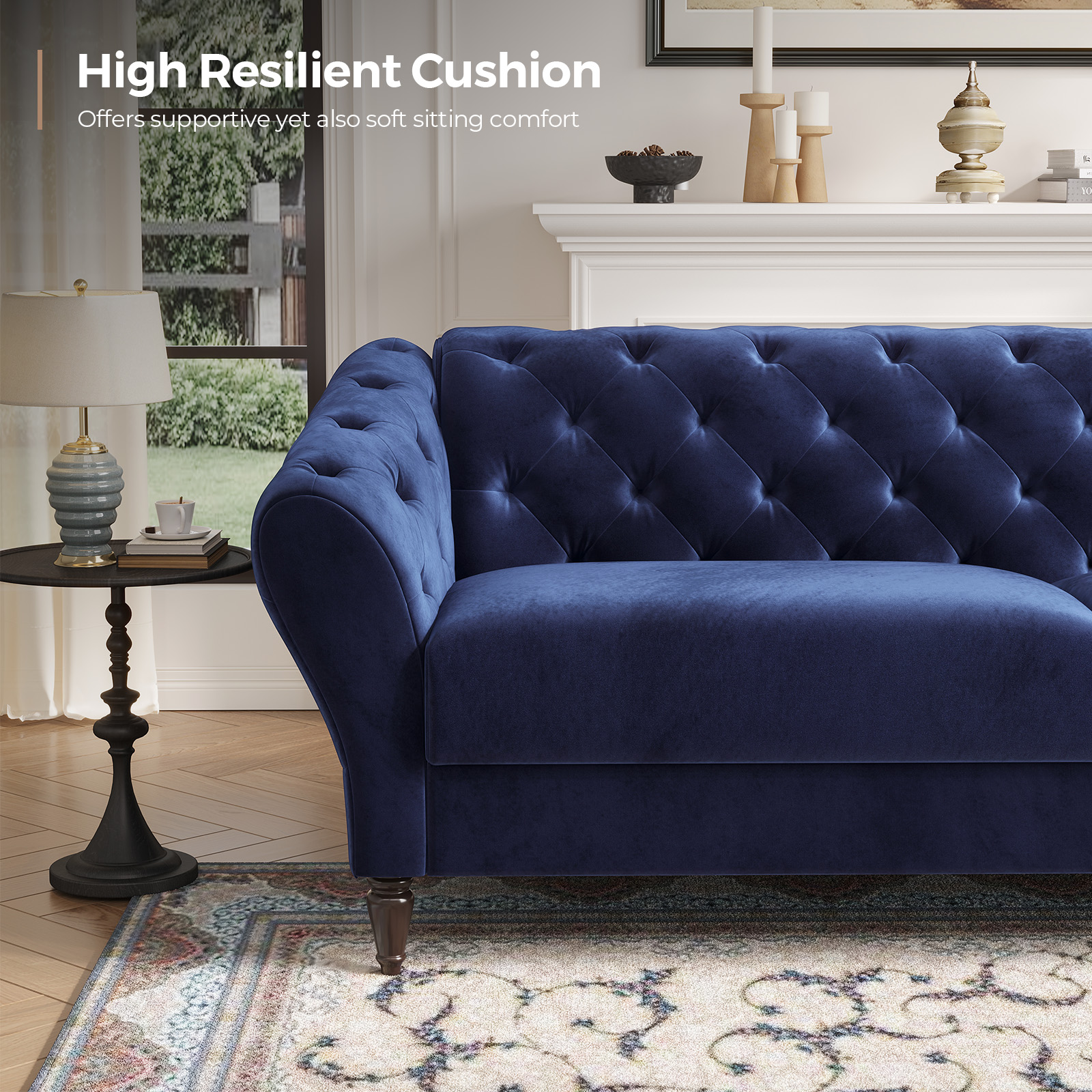 COPIAE 82 Inch Chesterfield loveseat Sofa,Tuxedo Arms Modern Couch Sturdy and Easy Installation, Small Sofa for Living Room Bedroom Office and Apartment,Velvet Fabric Blue