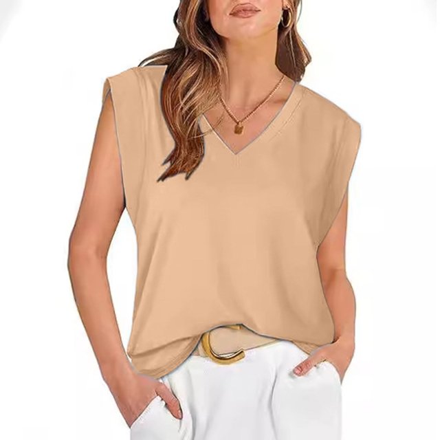 Camiseta sin mangas informal con mangas casquillo para mujer - Camiseta básica holgada para ir de compras o salir de fiesta durante las vacaciones - Tallas S-XXL