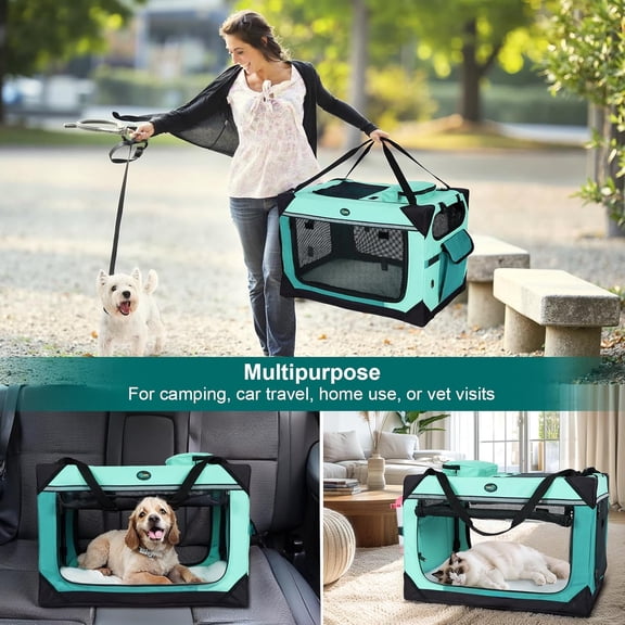 Extra Large Cat Carrier for 2 Cats Small Dogs, 24 Inches Collapsible Soft Dog Crate for Car Travel, Portable Pet Carrier with Soft Mat
