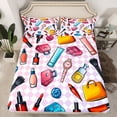 thumbnail image 2 of Ensemble de Draps-Housses Cosmétiques Taille Complète 4 Pcs, Sacs à Parfums Rouges à Lèvres Maquillage pour Femmes, Draps pour Adolescentes, Ensembles de Literie Patchwork à Carreaux Dégradé Rose Violet (1 Drap-Housse, 1 Drap Plat, 2 Taies d'Oreiller), 2 of 6