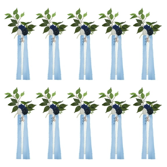 Uxcell Wedding Aisle Decorations Pew Flowers for Wedding Ceremony Chair Floral Decoration Artificial Flowers Blue 10 Pack