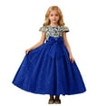 thumbnail image 4 of Ulitacool Spring Dresses For Girls Sleeveless Dress With Embroidery Flutter Sleeves Tutu Party Gown And Bow Formal Attire O Neck Sundress Classic Wear Blue 10-11 Years, 4 of 5