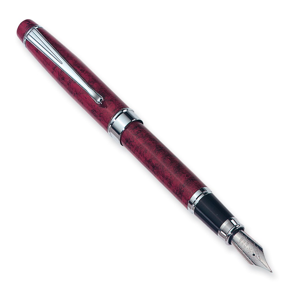 Charles Hubert Red Marbleized Finish with Chrome Accents Fountain Pen QGL3233