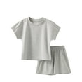 thumbnail image 2 of AUNVITO Children Solid Color Loose Leisure Boy Girl Shorts Short Sleeve Round-Neck Blouses T-shirt Sets, 2 of 3