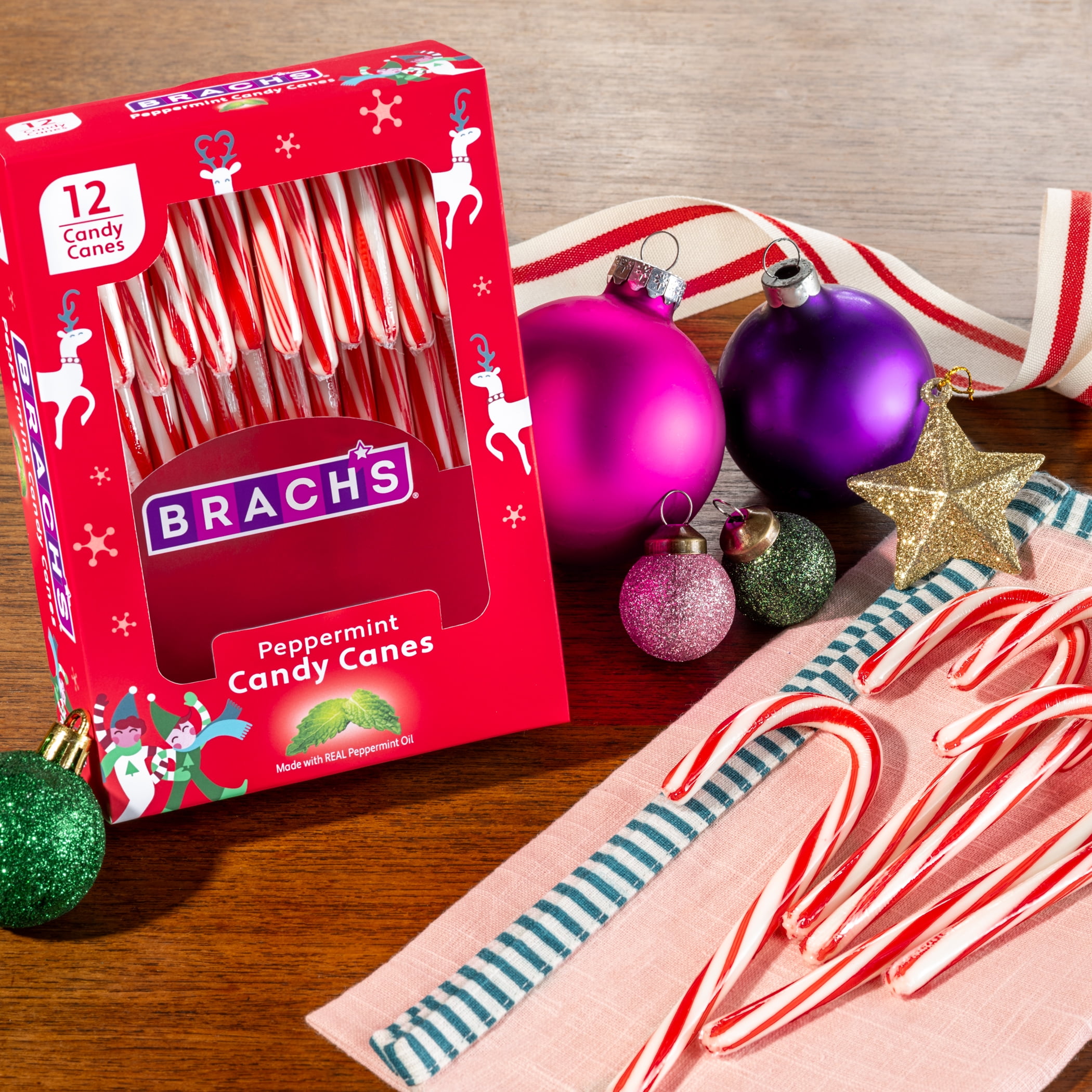 (3 pack) Brach's Peppermint Candy Canes, Christmas Candy Canes, 5.3 oz, 12 Count