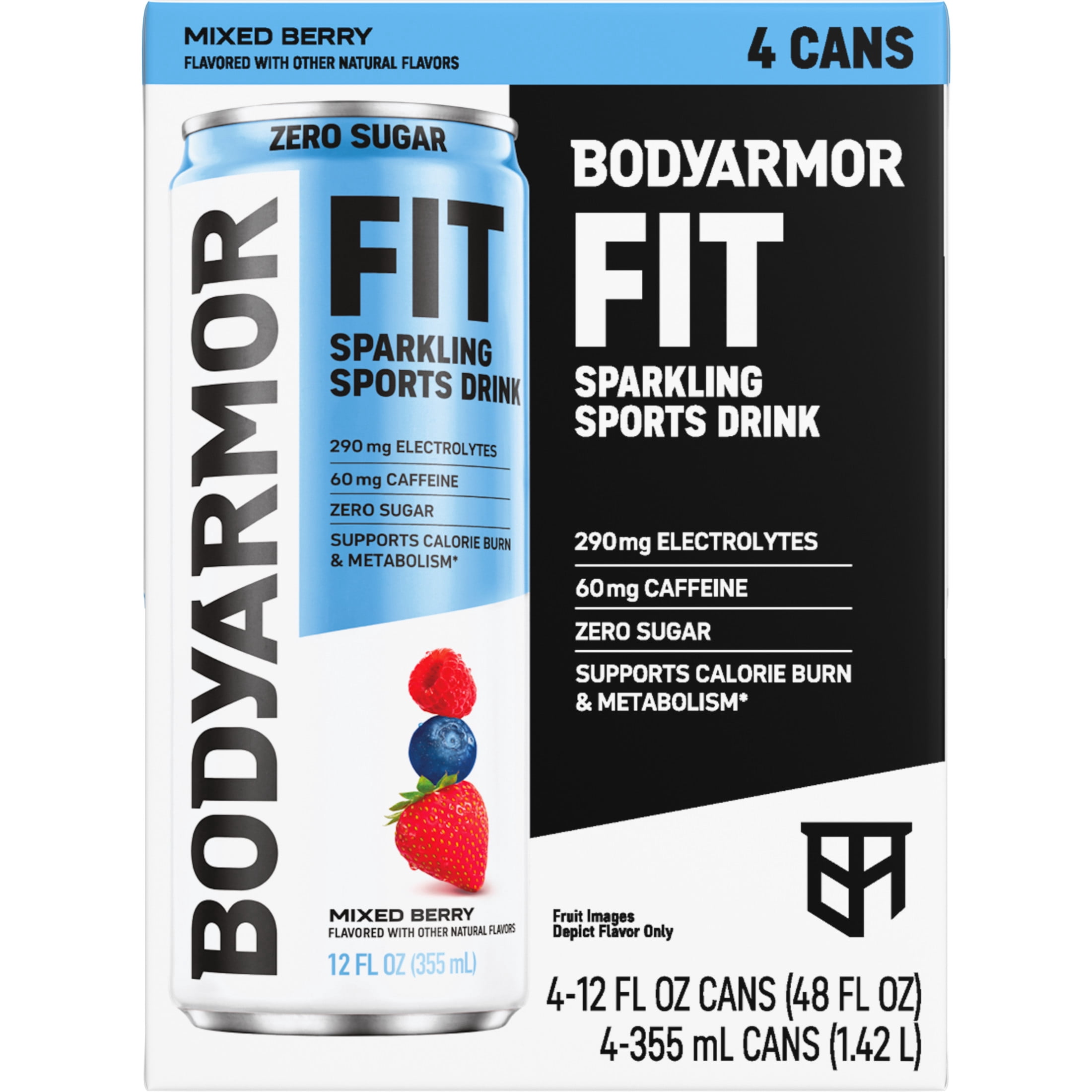 BODYARMOR FIT Zero Sugar Mixed Berry Sports Drink Cans, 12 fl oz, 4 Pack