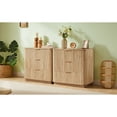 thumbnail image 4 of Newboti Furniture 3 Drawers Drasser, 27.6'' Wide Modern Chest of Drawers Curved wave Design,Nightstand,Wood Drawer Organizer for Bedroom, Living Room, Hallway, Oak,27.6''W x 15.8''D x 27.4''H. BN.611, 4 of 16