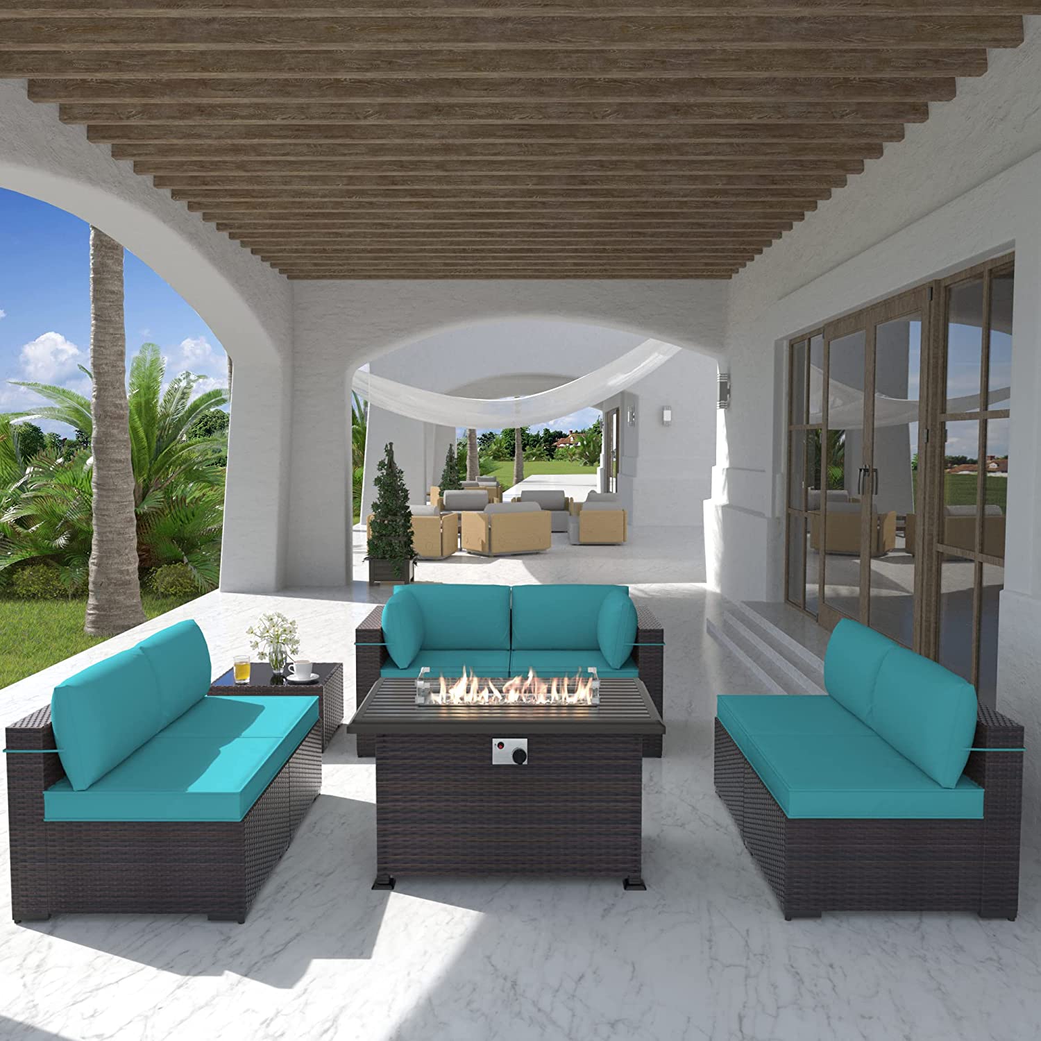 Kullavik Patio Furniture Set with Fire Pit Table 8 PCS Outdoor