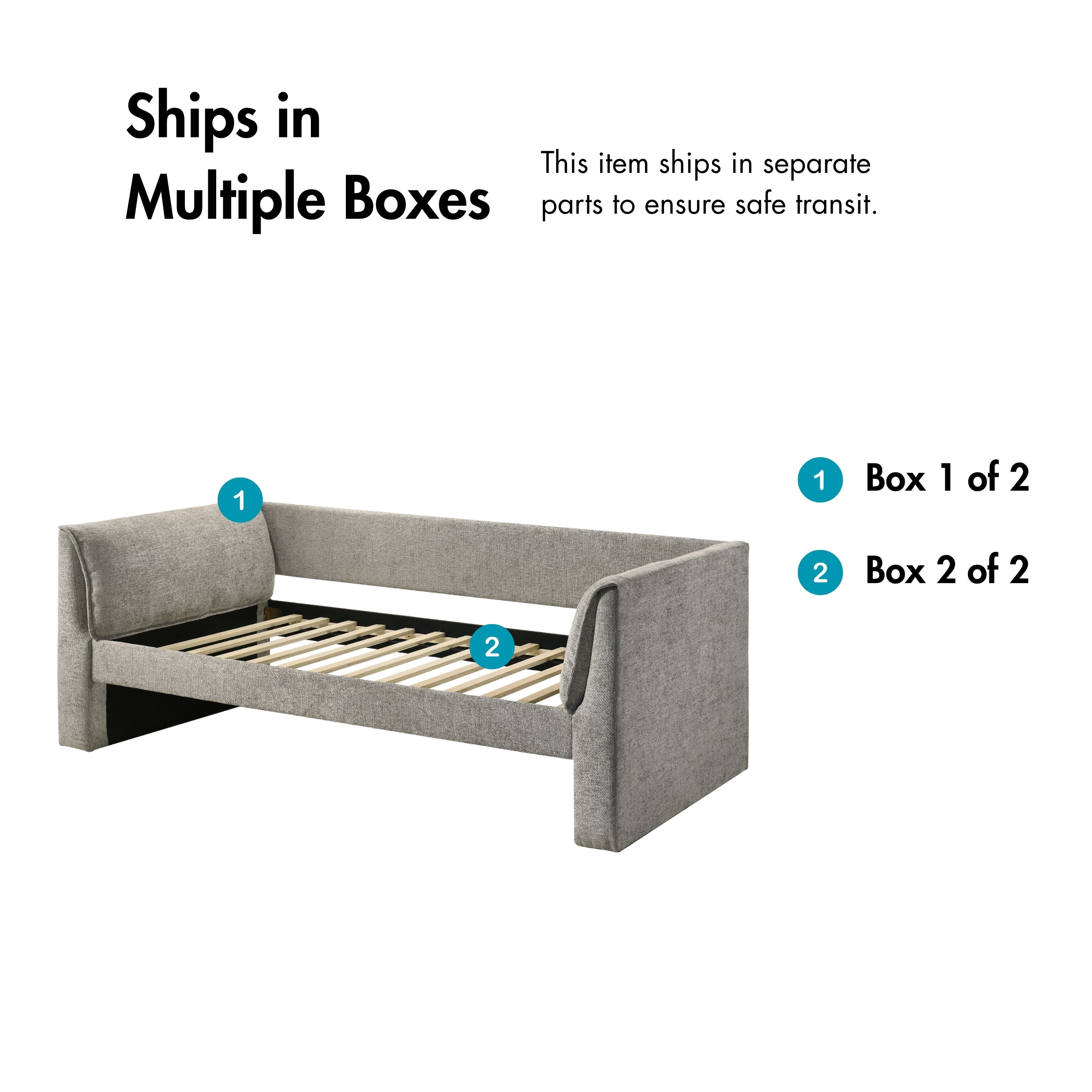 Furniture of America Alonsa Fully Fabric Upholstered Track Arm Twin Daybed with Trundle, Slate Gray